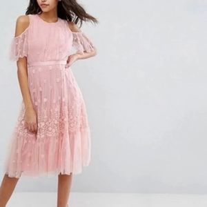 Needle & Thread Pink embroidered midi dress